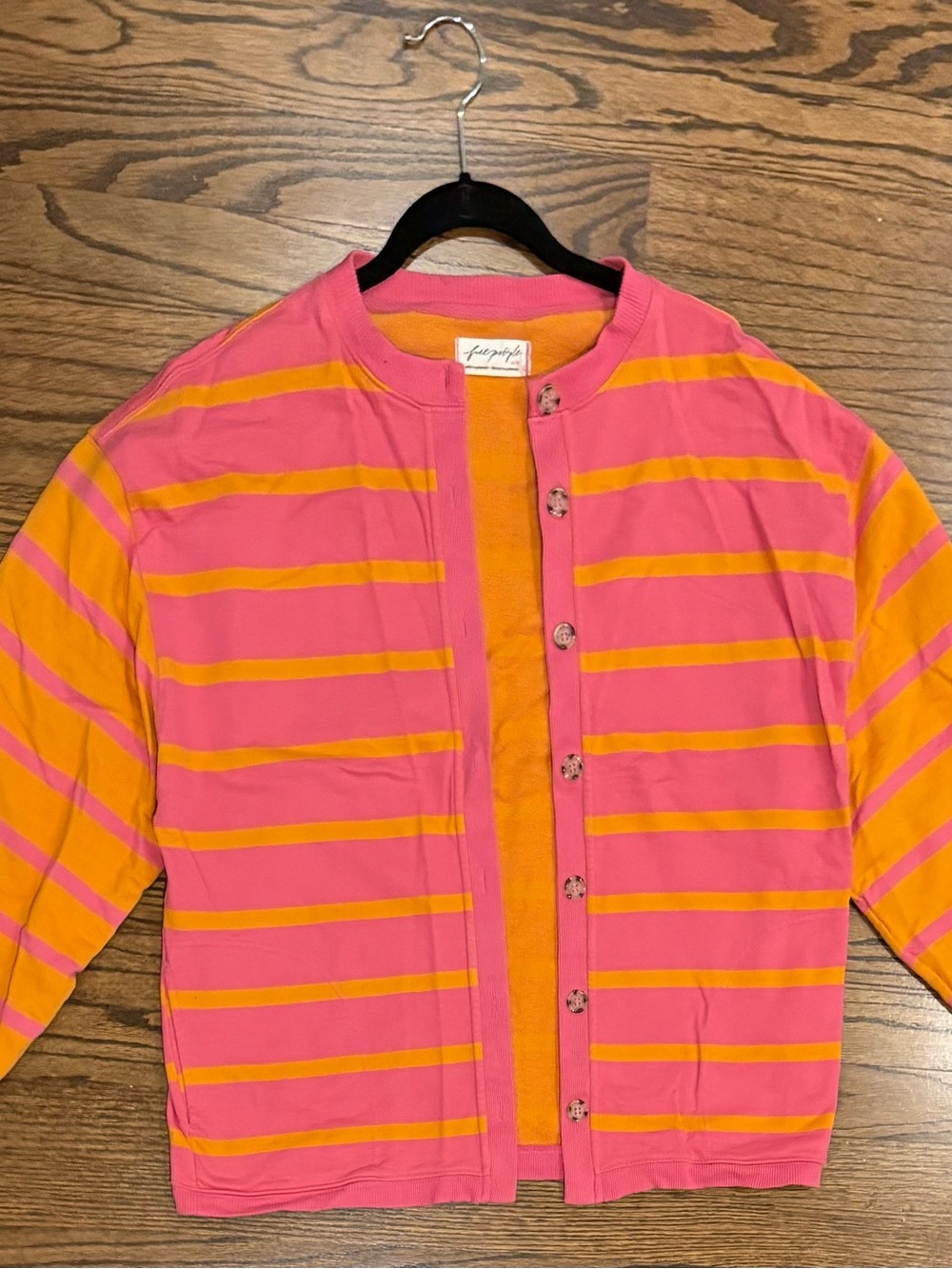 Free People Pink and Orange Striped Cardigan